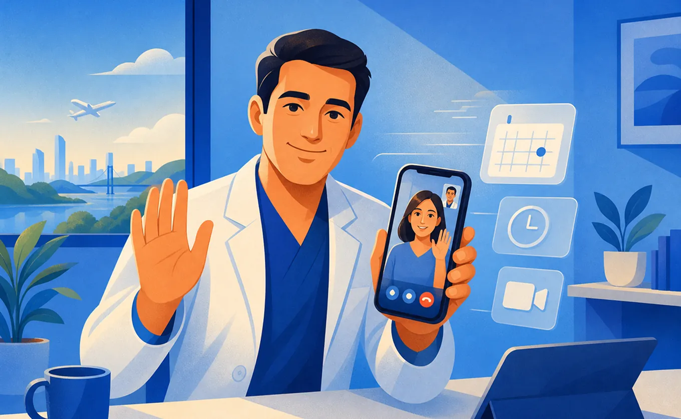 Telefonla görüntülü görüşme yapan doktor
